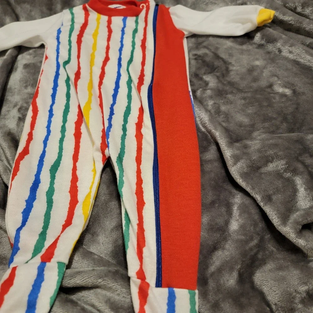 Vintage Circo Footed Sleeper Baby Medium White Colorful Excellent Striped Zip
